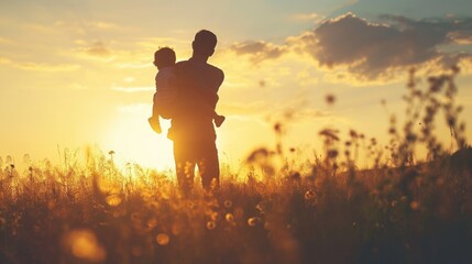 Dad and son in the park. father's day silhouette happy family child dream concept. father carries his son on his back. dad playing with his son in nature in the park silhouette at sunset lifestyle 