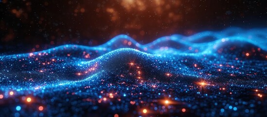 Futuristic technology wave with glowing particles and bokeh. Abstract background. 3d rendering