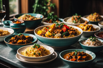 Colorful Array of Classic Dishes from World Cuisine 