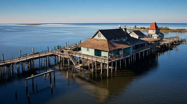 old fishing village at sunset high definition photographic creative image