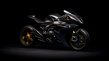 Concept of a powerful sports motorcycle on a black background