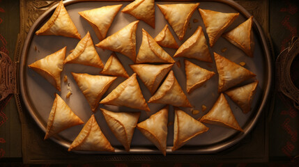 A tray of mouth-watering samosas, filled with savory meat or vegetable filling