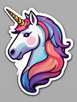 unicorn with pink and purple mane on a gray background