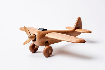 Vintage Wooden Toy Biplane: A Playful Flight of Nostalgic Joy on a White Background