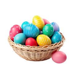 Fototapeta na wymiar Colorful Easter Eggs In Basket Isolated On White Background 