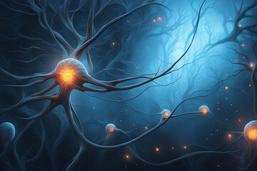 Human brain neuronal firing. 3d rendered illustration.