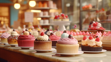 lots of cupcake dessert in bakery shop