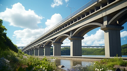 railway bridge over the river high definition photographic creative image - obrazy, fototapety, plakaty