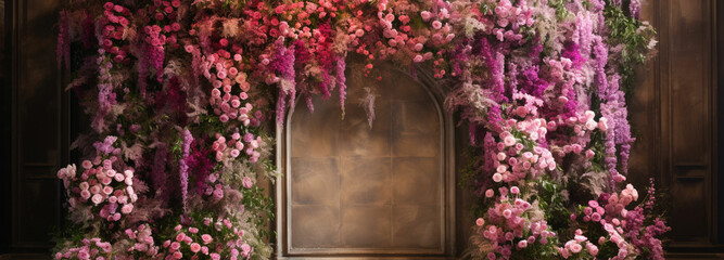 a lush and vibrant stage with an abundance of flowers - obrazy, fototapety, plakaty