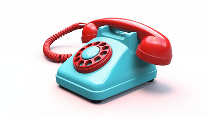3d cartoon red and blue retro telephone isolated in white background