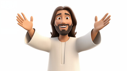 Jesus christ open his arm isolated in white background 3D cartoon