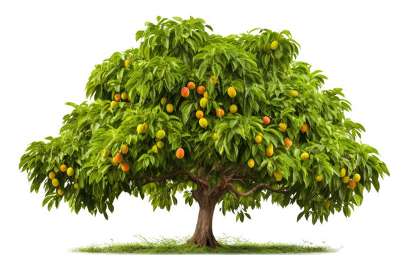 Features of a Mango Tree Orchard for Abundant Ripe Mangoes on a White or Clear Surface PNG Transparent Background.