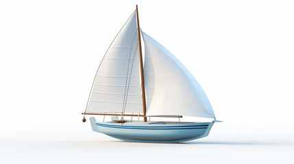 3D animated wooden sailing boat isolated in white background
