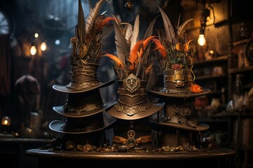 Enchanted storyteller's hats, imbued with the ability to bring tales to life - Generative AI - obrazy, fototapety, plakaty