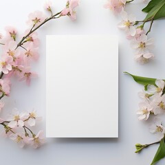 Obraz premium Blank white 5x7 invitation card mockup, Etsy, trendy, spring generative ai