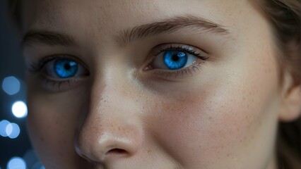 Close-up Macro of Her Blue Eyes Above the Stars