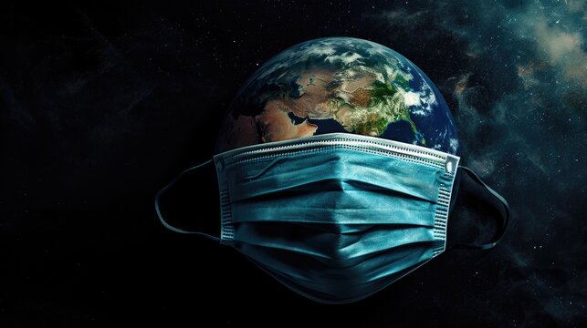 Green planet earth on protected mask 