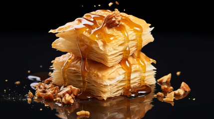 Crispy and flaky baklava, a sweet pastry filled with nuts and honey