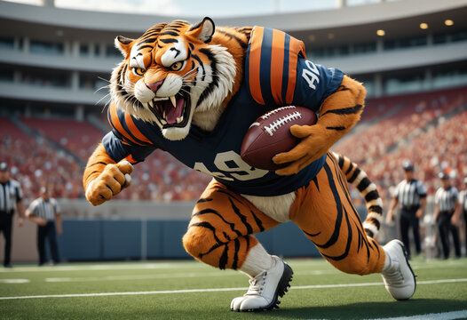 Angry tiger wearing uniform football. Generative AI
