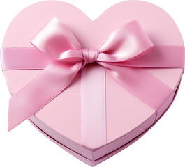 Heart shaped gift box with pink bow isolated on transparent background. PNG