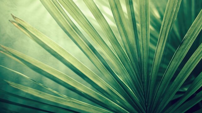 Striped of palm leaf, Abstract green texture background. Palm leaves light green background