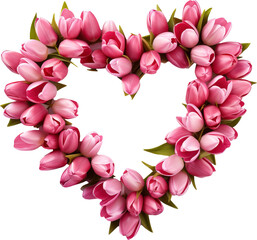 An image of a tulip wreath made of heart shape isolated on transparent background. PNG
