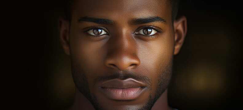 half face handsome African American man staring