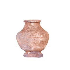 Old clay pot isolated on a white background. made with hands, a jug, a mug, a vase, clay, ancient pot. Myanmar old clay pot.