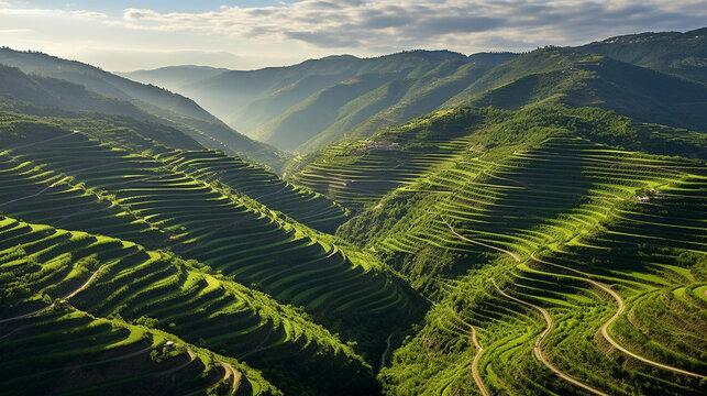 rice terraces in the morning high definition photographic creative image
