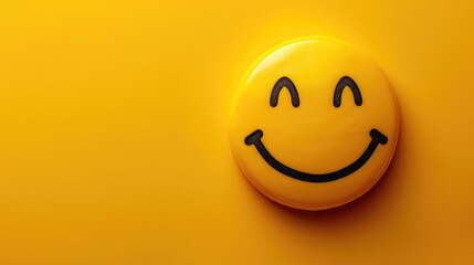 Happy Yellow smiley face emoticon on yellow background banner with copy space .
