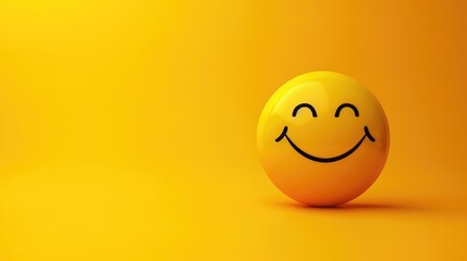 Cute Yellow smiley face emoticon on yellow background with copy space .
 - obrazy, fototapety, plakaty