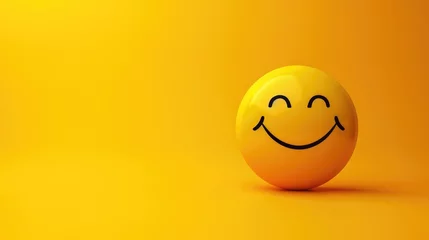 Foto op Plexiglas Cute Yellow smiley face emoticon on yellow background with copy space .  © Hope