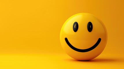 Yellow smiley face emoticon on yellow background banner. - obrazy, fototapety, plakaty