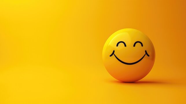 Naklejki Cute Yellow smiley face emoticon on yellow background with copy space . 