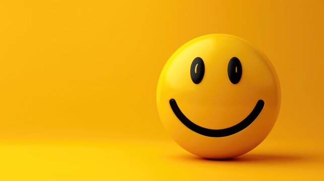 Naklejki Yellow smiley face emoticon on yellow background banner.