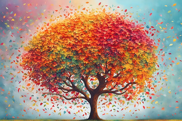 Obraz na płótnie Canvas Abstract colorful tree with leaves illustration background.