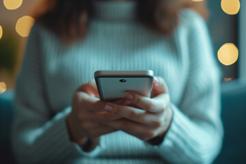 Digital Connection. Woman Engaged with Smartphone and Social Media.