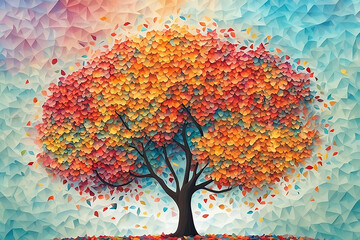Abstract colorful tree with leaves illustration background.