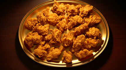 A tray of crispy and golden fried chicken, a popular dish for breaking the fast during Ramadan