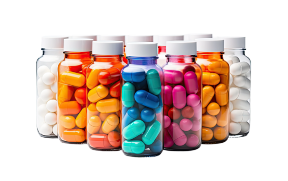 Medication Excellence with Revolutionary Pill Bottle Technology on a White or Clear Surface PNG Transparent Background.