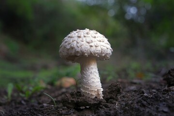 Close up of mushroom Amanita strobiliformis, commonly referred to as warted amanita. It is met in La Gomera, Canary Islands, Spain