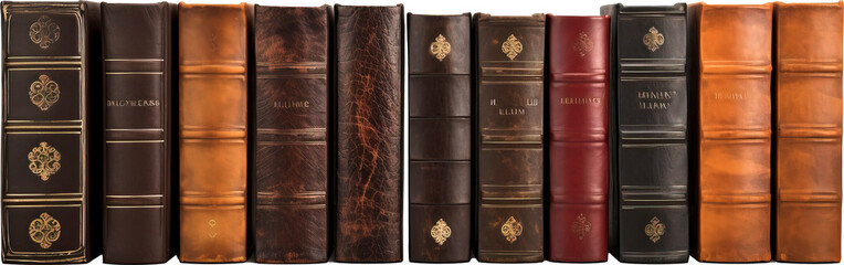 Classic leather-bound book collection - obrazy, fototapety, plakaty