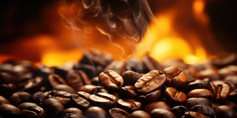Freshly roasted coffee beans in close-up. Coffee.