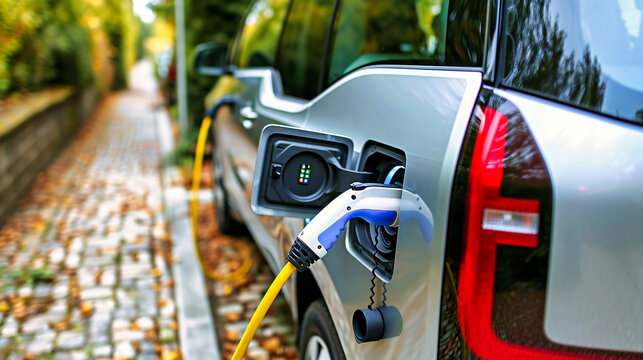 Electric car charging station with a plug and cable, representing sustainable and eco-friendly transportation.