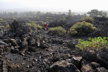 Amazing volcanic scenery on yellow tourist trail around volcan Montana Quemada (Volcan Tacande) and...