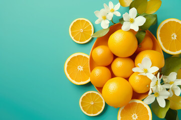 Macro orange fruit isolated on blue background