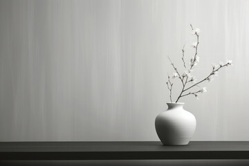 Landscape white vase on the floor Abstract white wall background