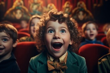 Excited Child Watching Movie in Cinema Theater