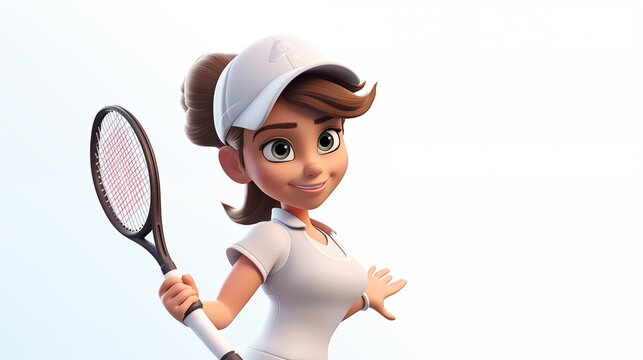 Cartoon Woman tennis player on white background 