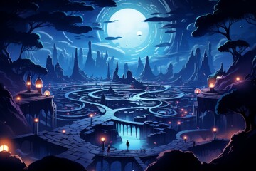 Obraz premium Mesmerizing celestial mazes, challenging adventurers with their shifting paths - Generative AI